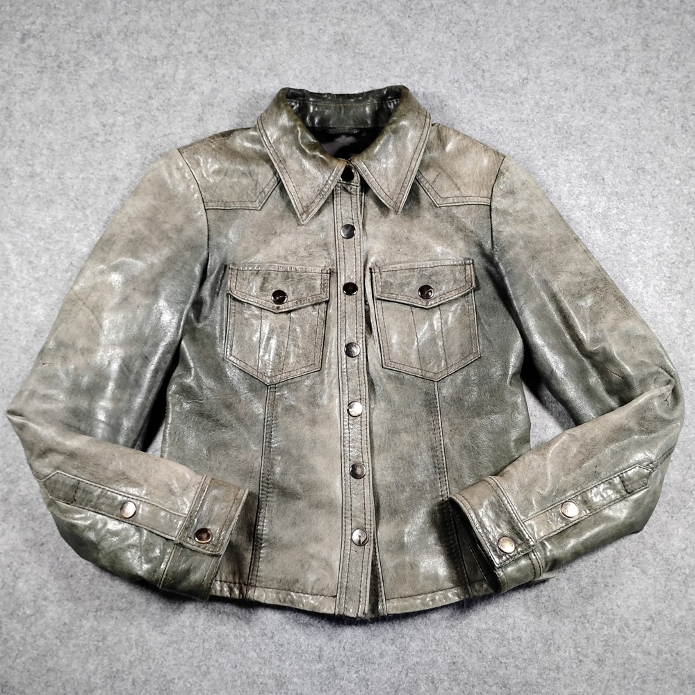Goosecraft AC 15174 Distressed‎ Grey Leather Western Biker Jacket Womens Small